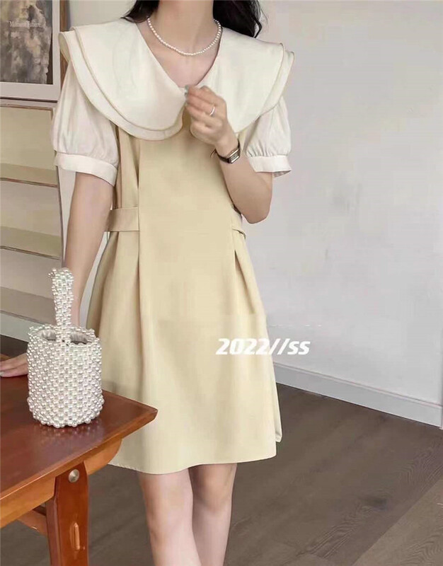 [Xiangli] baby collar color blocking waist closing dress 8819# PCZ