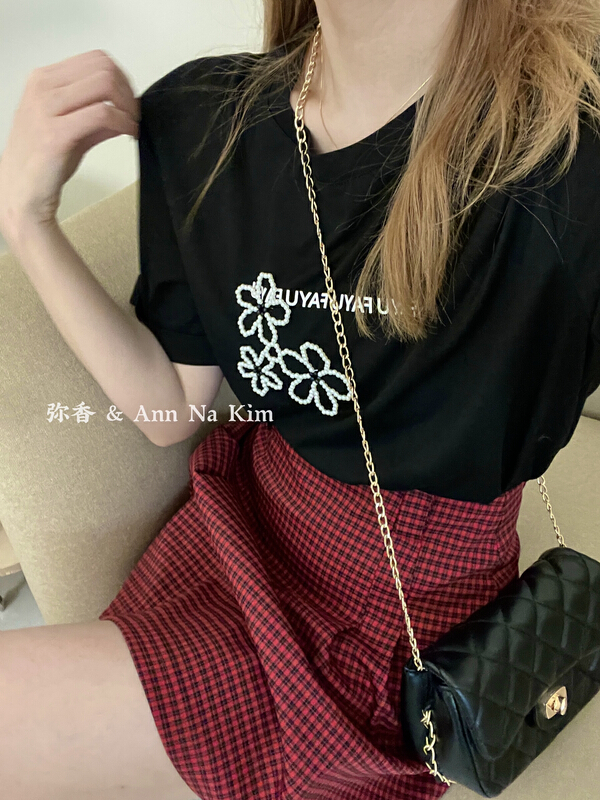 [Mi Xiang] fashion simple beaded hand-made short sleeved T-shirt (T-shirt only) 5331# hjy
