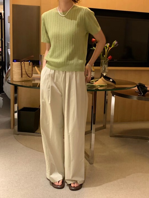 [Sicily] flower bud Waist Wide Leg floor dragging casual pants 21177# XJ