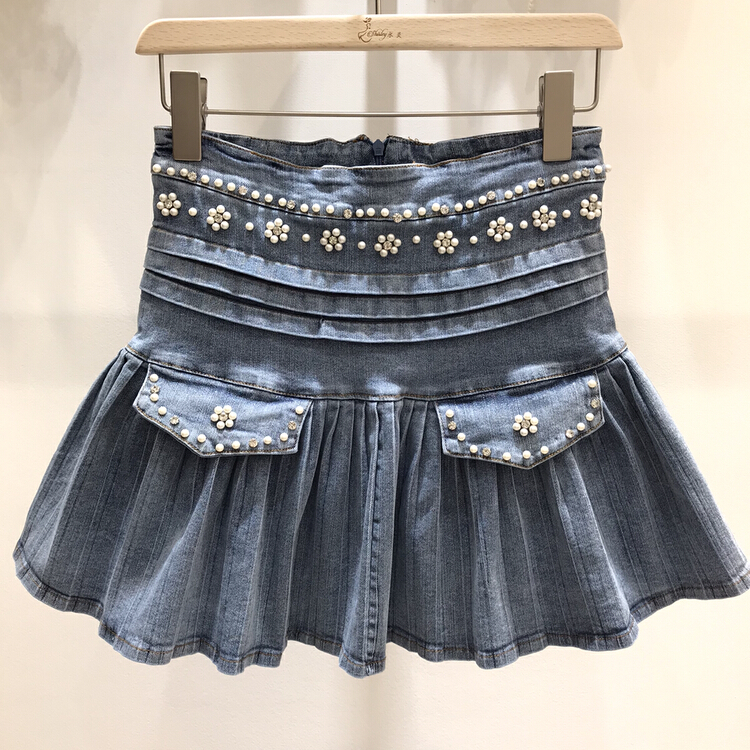 New in early summer! [Danling] pleated skirt, foreign style, aging denim skirt 0990# PCZ