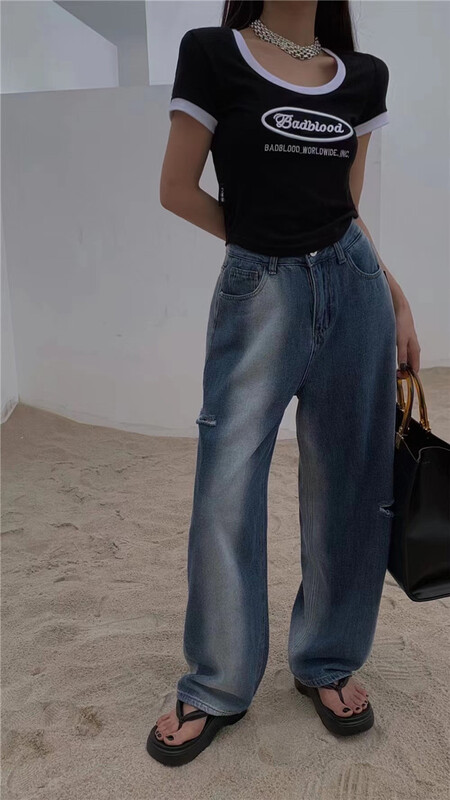 [Yan Zhen] artistic straight jeans with holes 55111# PCZ