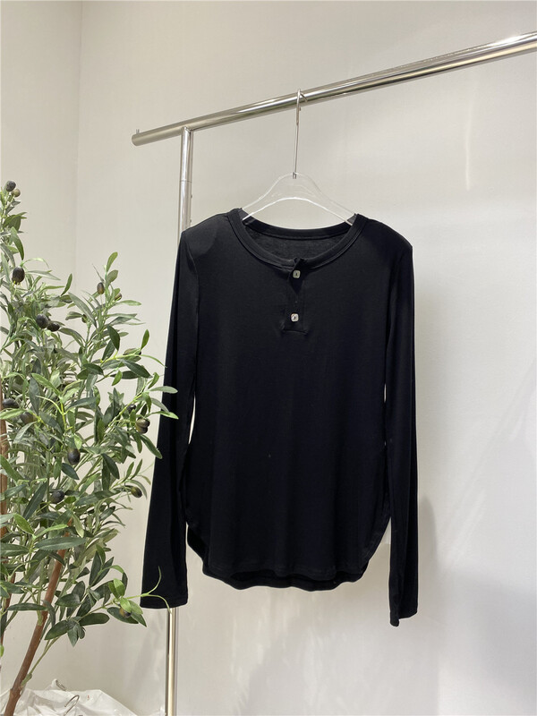[Tan] fashionable simple lazy wind clean color long sleeve T-shirt t3446# zxx