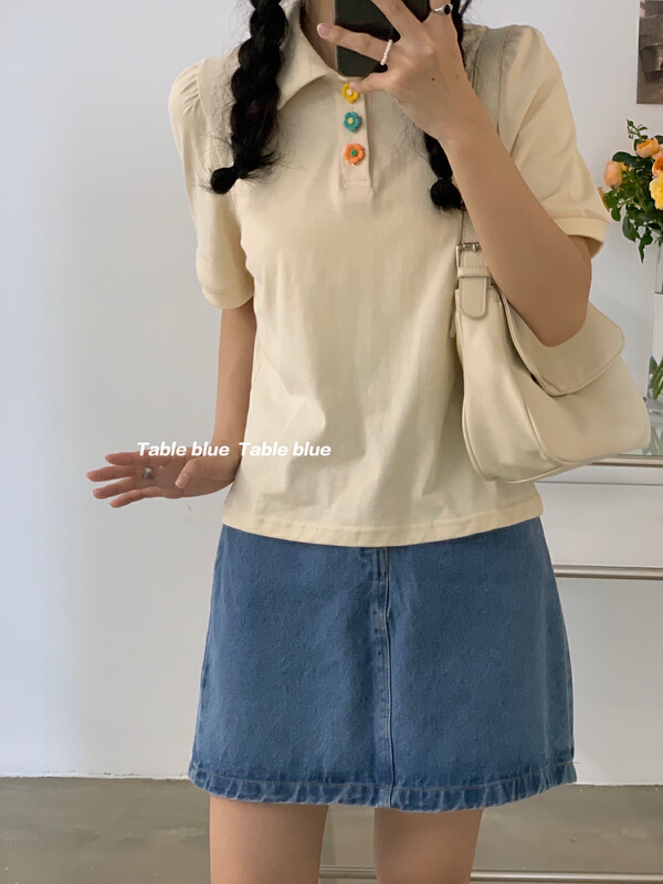 [table blue] Korean small fresh simple short sleeve T-shirt 2122# LSW
