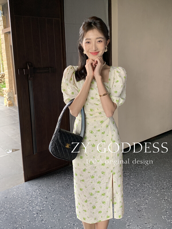 [ZY] gentle wind broken flower slit design dress 68329# ozq
