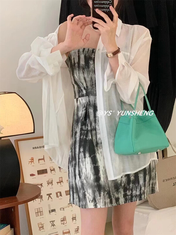 [Yunsheng] net version versatile blouse + Spice Girl tie dyed suspender dress set 6753# L
