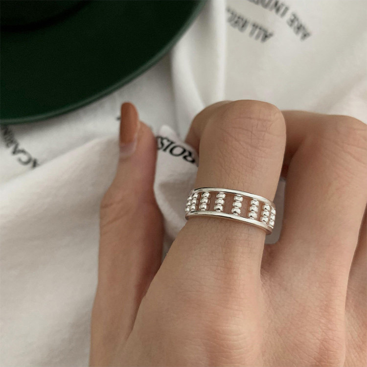【INSIDE】Korean version retro lucky abacus hollow simple personality all-match ring J1971# ZXL