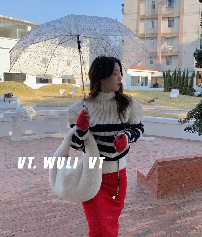 goods in stock! [VT] loose high neck striped color blocked warm sweater 8578# ozq