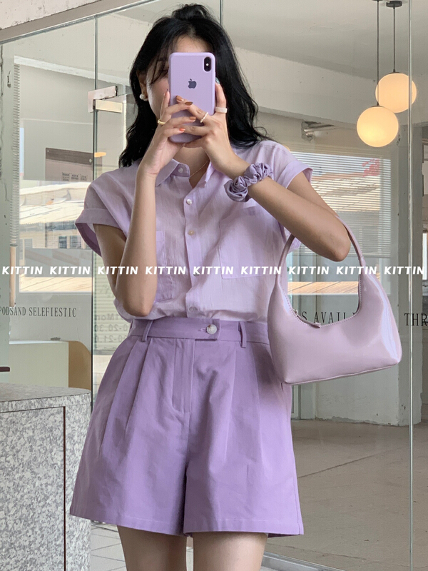 [Kittin] Korean simple double pocket fly sleeve shirt 8508# XYY