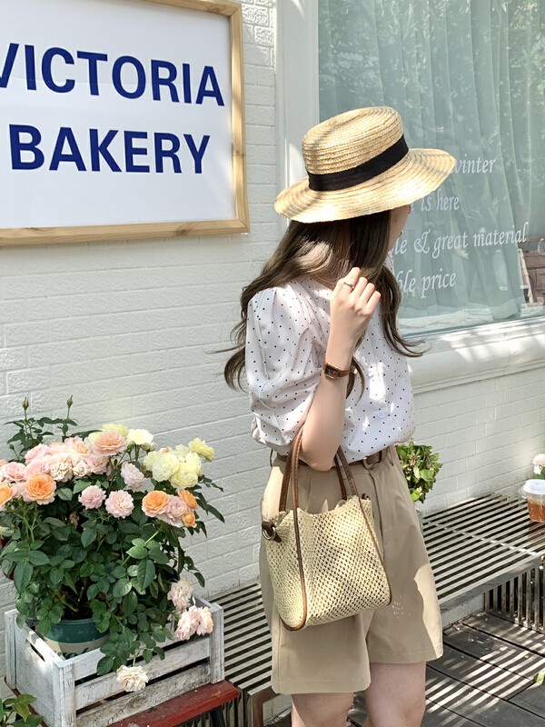 [Mi he] Korean portable straw woven One Shoulder Messenger Bag (with small bag) 2620# lwy