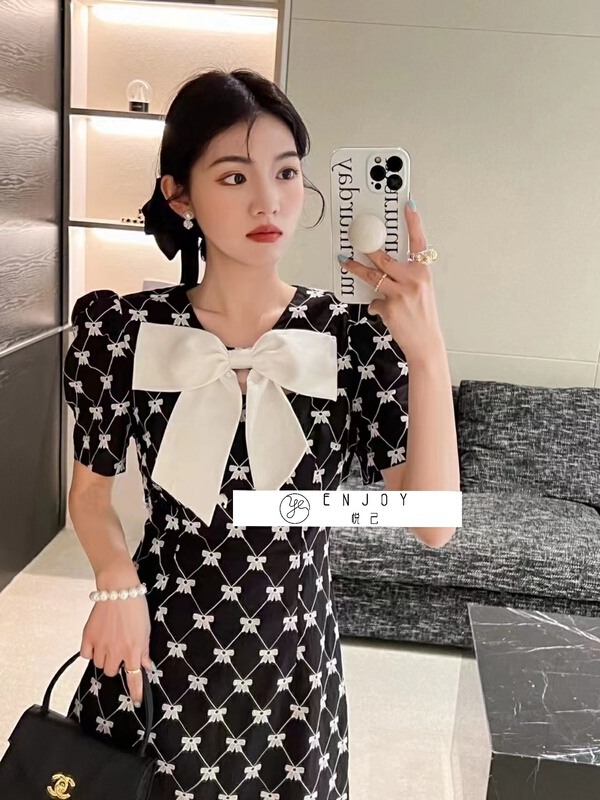 [enjoy · Yueji] bow waist closing slim dress 8865# PCZ