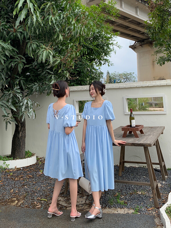 [v.] fashion solid color medium length dress 8825# ll