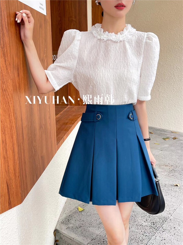 goods in stock! New in early summer! [xiyuhan] Korean version of high waist A-shaped pleated skirt y716# zxx
