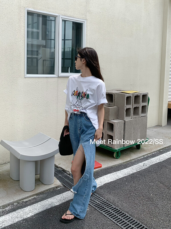 [Meet Rainbow] Bugs Bunny split back versatile short sleeve T-shirt 08132# LSL