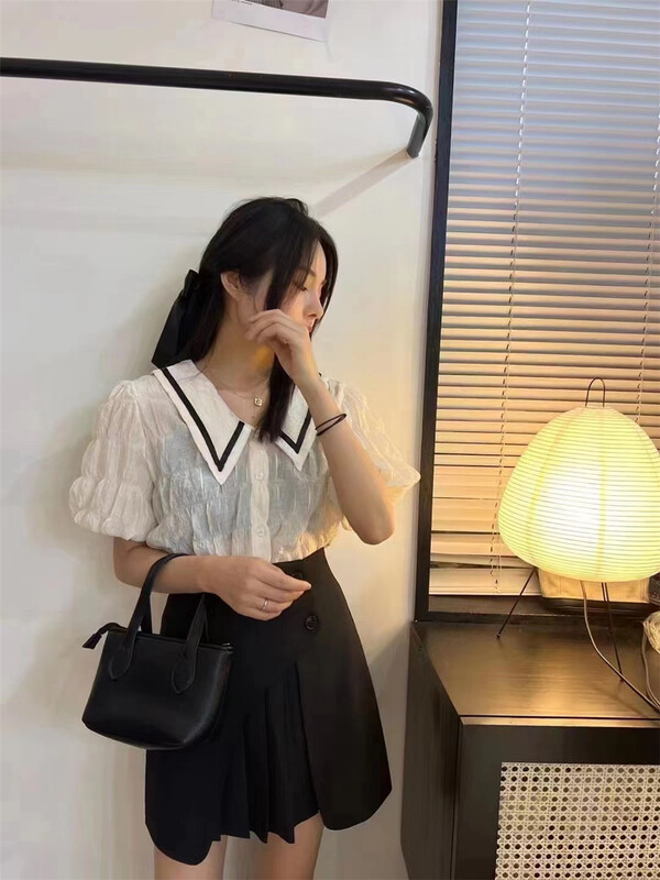 [Susan] contrast color aging gentle shirt 18221# LSW