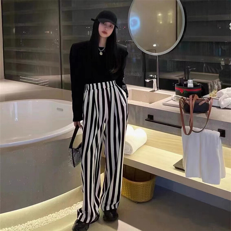 [yipinjia] striped Korean pleated casual pants 8914# WTT