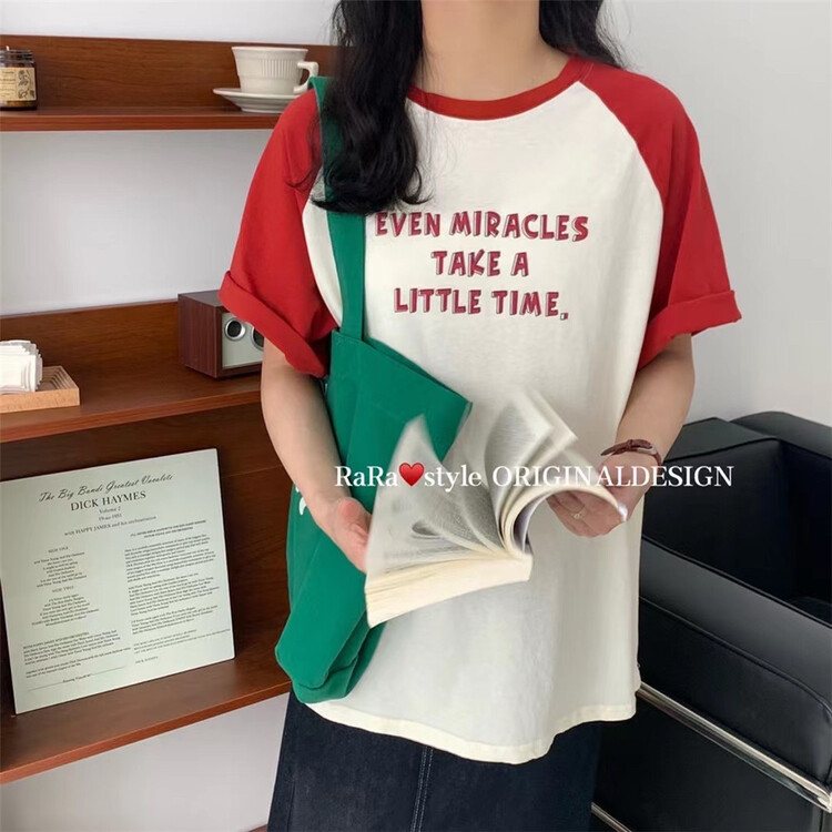 New in early summer! [rara] casual color block letter short sleeve T-shirt 1357# LSL