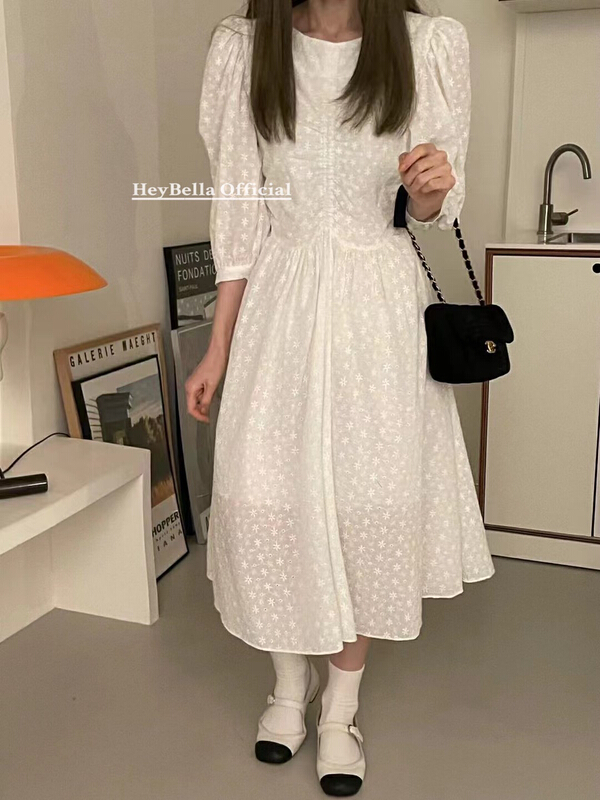 New in early spring! [HEY BELLA] Xianxian Embroidered Crewneck Dress 1218# LL