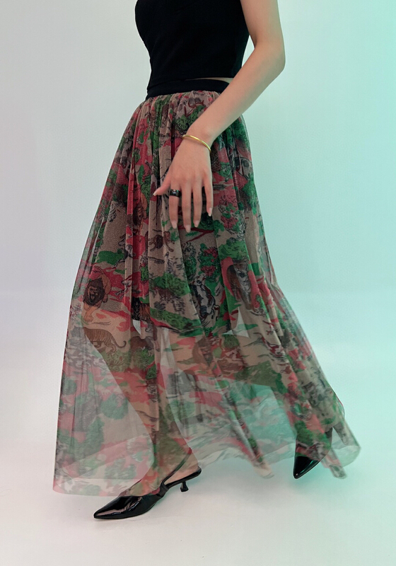 [d.two D2] high waist floral pleated skirt 2229082# zxl