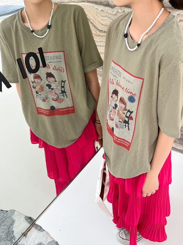[two percent] linen printed loose short sleeve T-shirt 1030# LSL