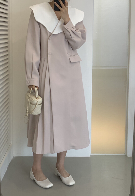 goods in stock! New year in early spring! [Jin. C] lotus leaf collar versatile color matching dress y058# XYY