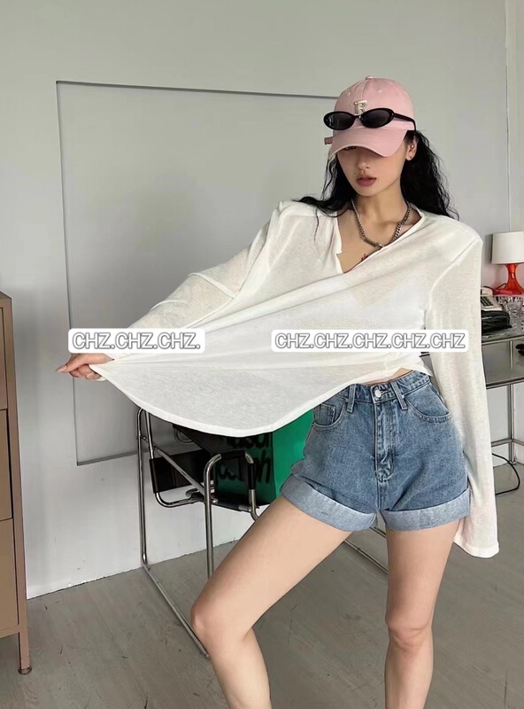 [c.h.z] casual style loose and versatile shoulder pad sunscreen shirt 90767# WTT