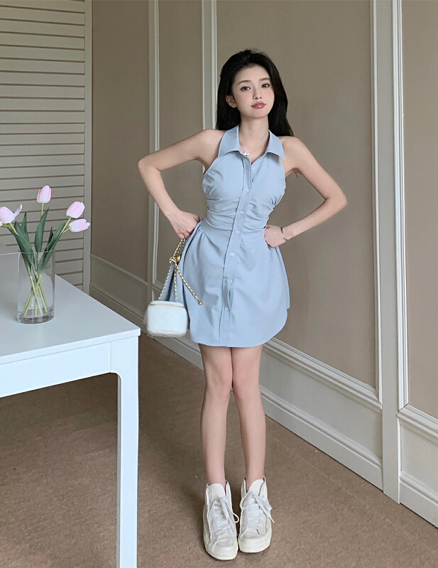 [Doudou family] pure desire wind hanging neck sleeveless dress 88287# CLS