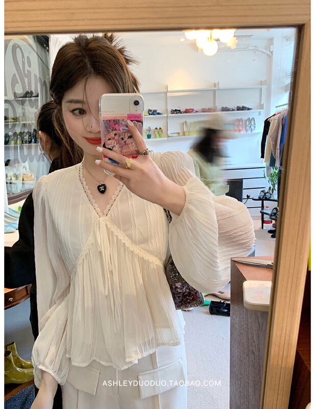 [by] Xianqi V-neck Lace Chiffon shirt 7552# Cl