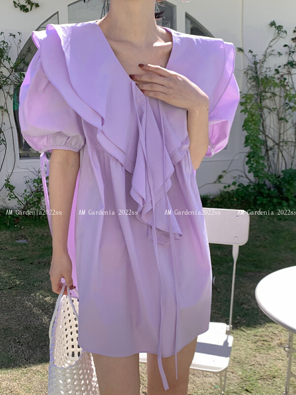 [neeko] V-neck lace up irregular dress 3508# PCZ