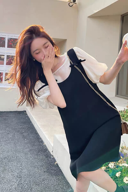 [JH] net red Tencel short sleeve + bow vest skirt suit (only suit) 41727# PCZ