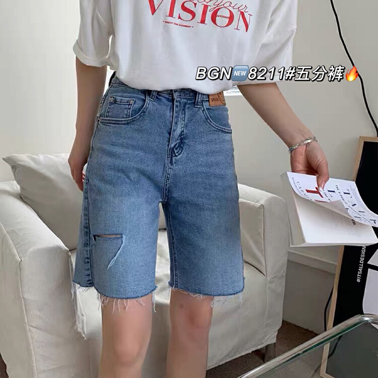 New in early summer! [cuckoo] smile sticker 5-point denim shorts 8211# WTT