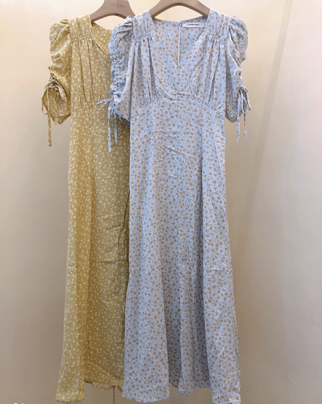New in early summer! [Cupertino] floral waist closing temperament dress 5012# Cl