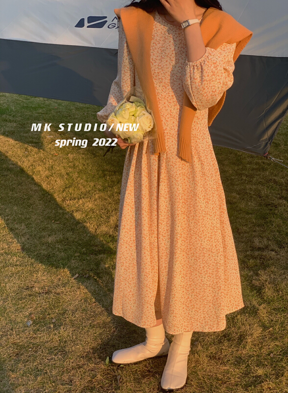 goods in stock! New year in early spring! [Chen] round neck floral bandage dress 3085# hjy