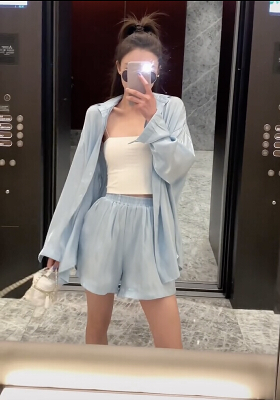 New in early summer! [I do] Korean versatile loose shirt + simple casual Shorts Set 8123# cqw