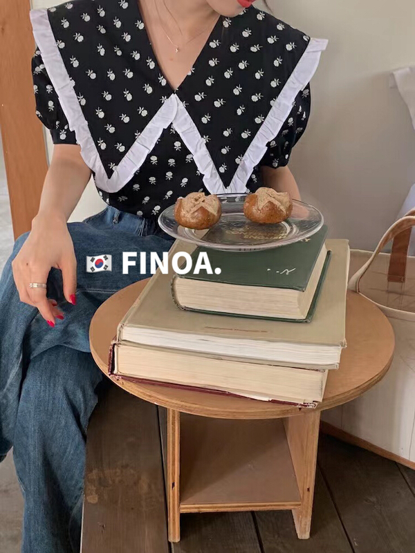 goods in stock! New in early summer! [finoa] large lapel stitched fungus lace shirt 10377# CLS