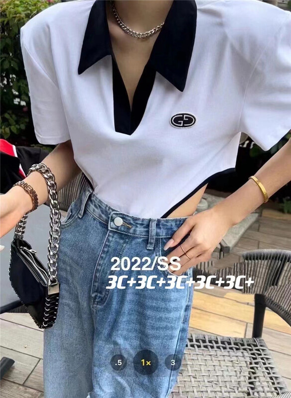 [3C +] contrast color fashion versatile short sleeve T-shirt 7020# zxl