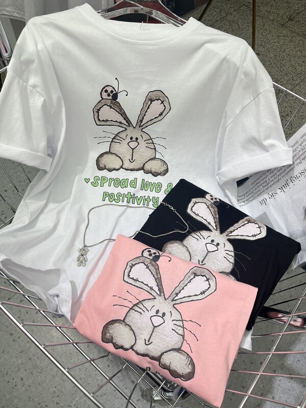 [Irene] simple and versatile cartoon printed short sleeve T-shirt 2251# WTT