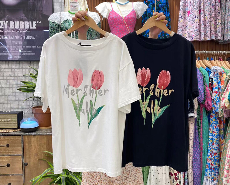 [suzybubble] simple and versatile printed short sleeve T-shirt 8839# WPL