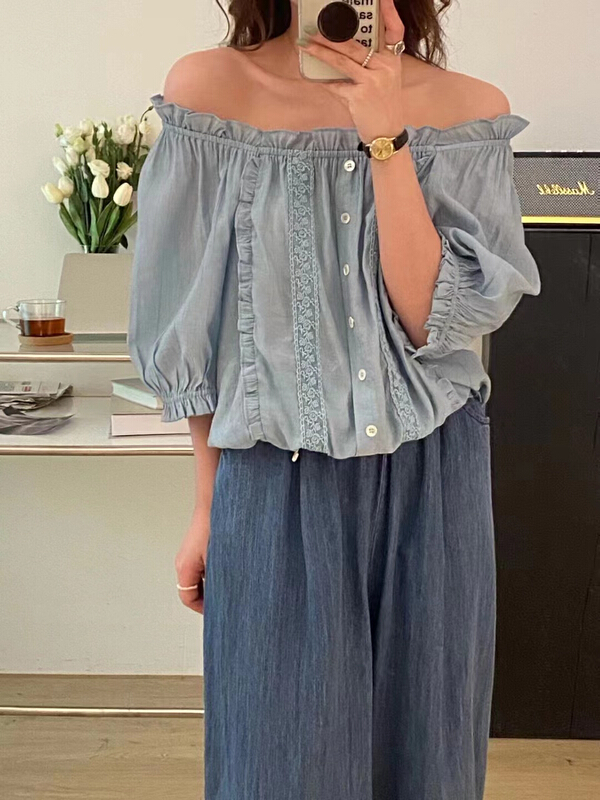 [tototellme] Korean version simple splicing shirt 24163# HBx