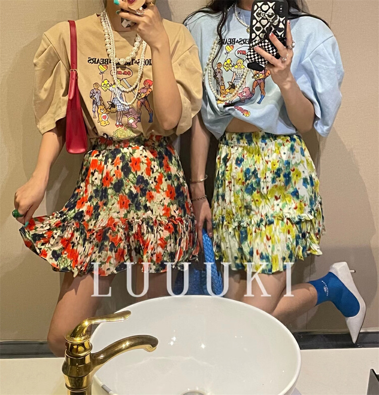 Original price 66.55! New in early summer! [luuki] bubble sleeve cartoon printed funny short sleeve T-shirt (short sleeve only) 23056# ozq