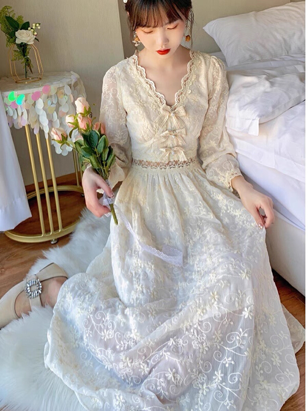 [Huaxi] medium length Lace Waist Dress 8525# PCZ