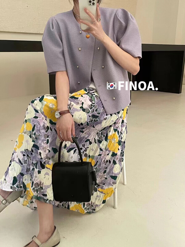 New in early summer! [finoa] Korean elastic elastic waist pleated floral skirt 10418# CLS