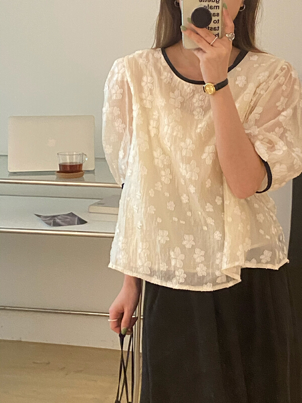 [tototellme] Korean jacquard silk blouse 24103# HBx