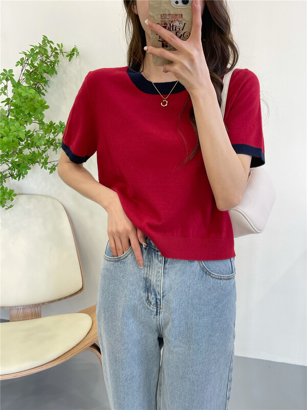 New year in early spring! [six plus] Korean fashion design contrast color edge sweater 5051# CLS