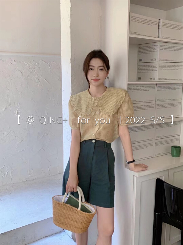 goods in stock! [qingqingjia] Korean version baby collar color matching blouse 2065# XYY