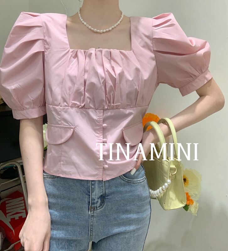 [tinamini] square collar temperament, versatile Vintage shirt m6708# hjy