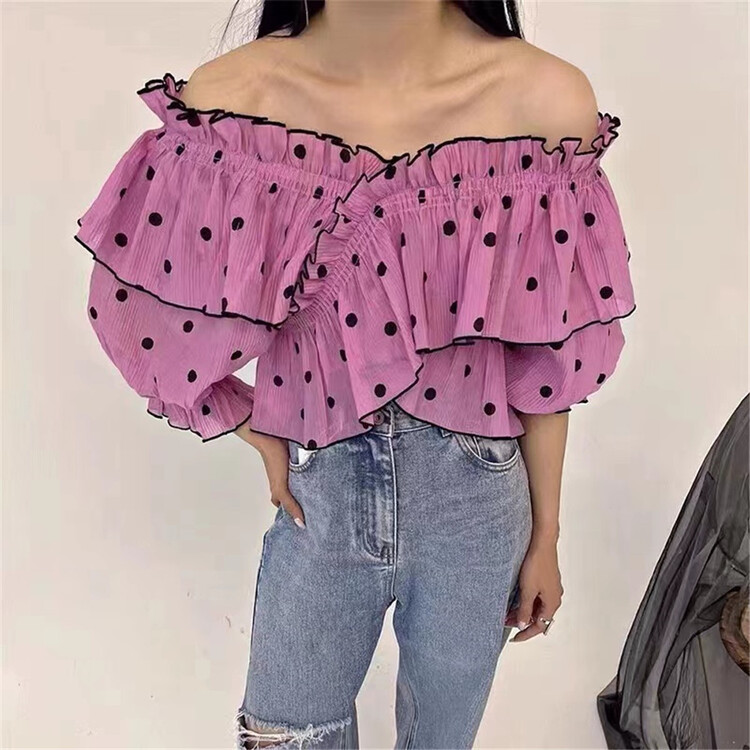 [suzybubble] fashionable lotus leaf collar wave point versatile small shirt 8556# WPL