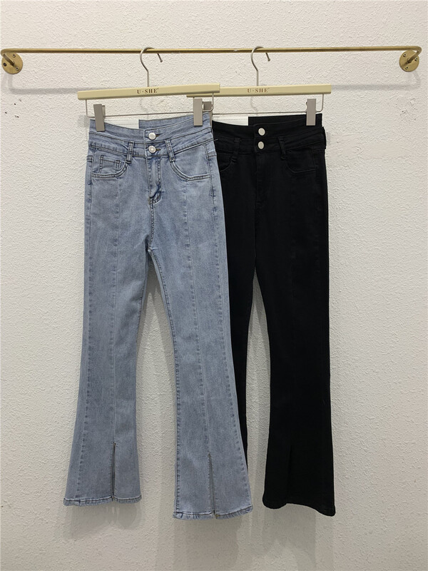 [u.she] Korean version of micro slit jeans 19712# cqw