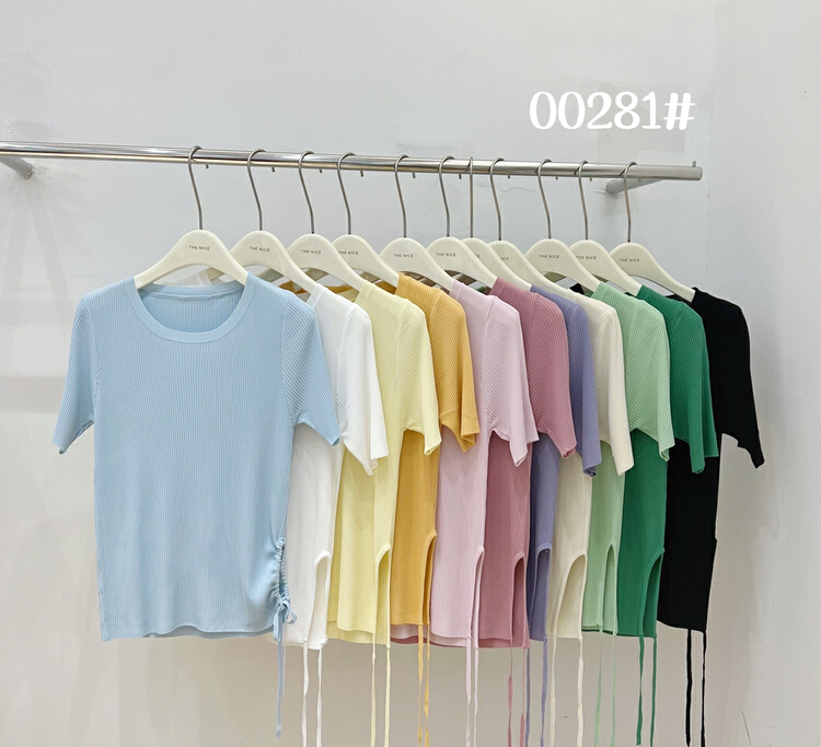 [the nice] simple side swing drawstring curved bead ice silk short sleeve T-shirt 00281# hjy
