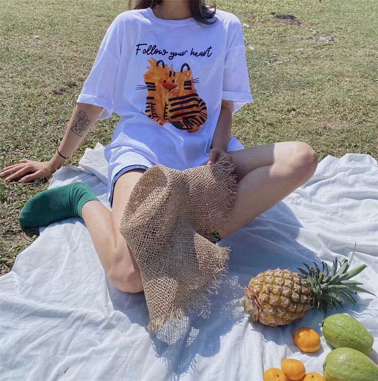 Summer new! [one seven] simple Tiger Print short sleeve T-shirt t6372# LSL