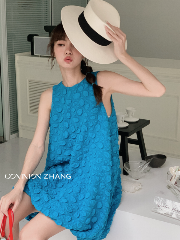 New in early summer! [CZ Zhang] Korean round neck textured vest dress 62439# jhy